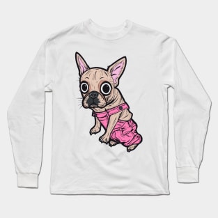 French Bulldog Pink Overalls Long Sleeve T-Shirt